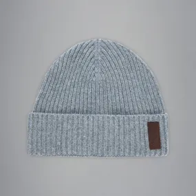 Gray Ribbed Knit Re-Wool Beanie with Sueded Leather Badge - Paul & Shark