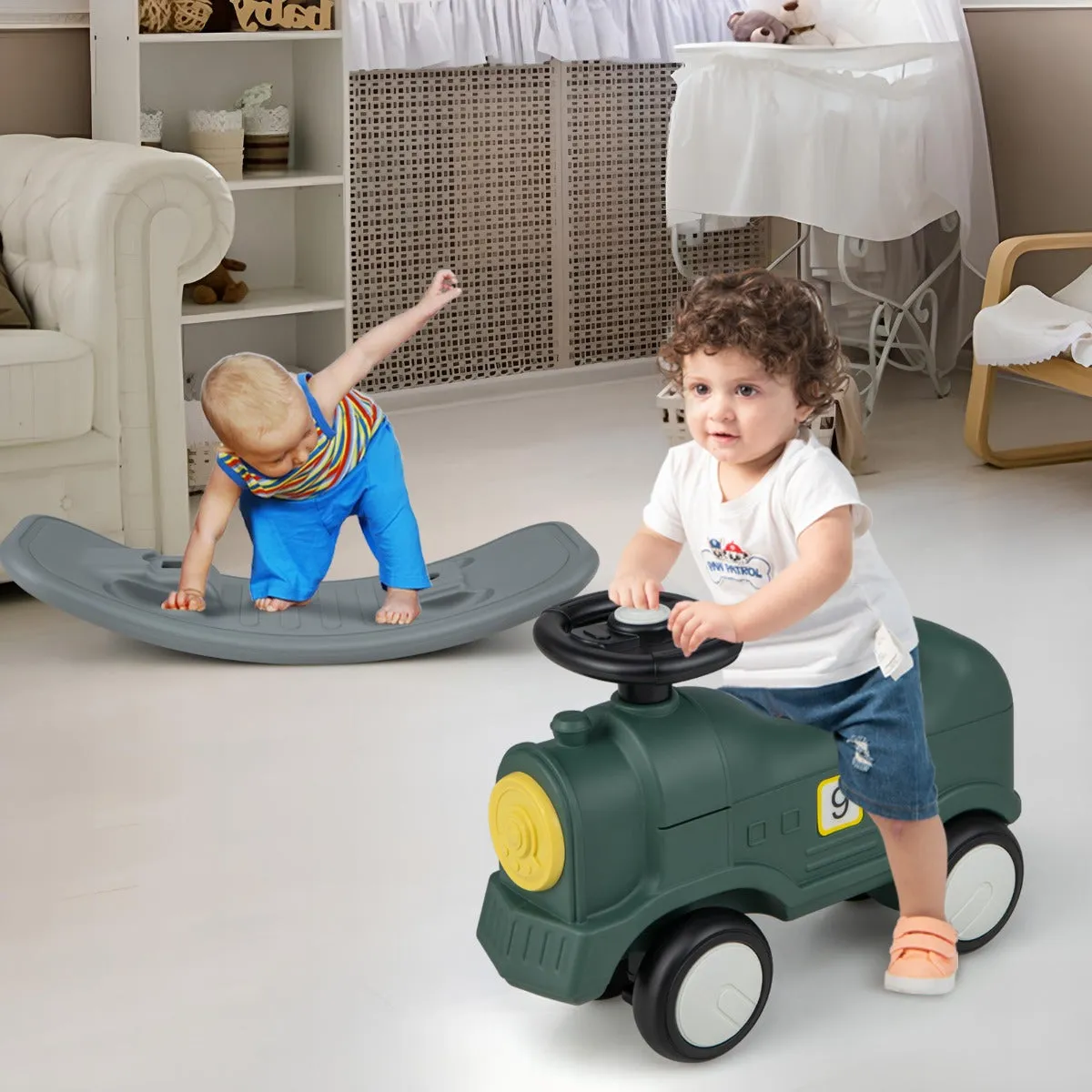 3-in-1 Rocking Horse for Toddlers with Train Style