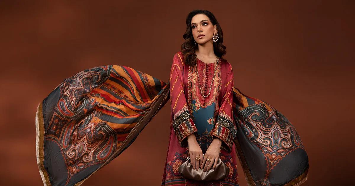 3 Piece Printed Pure Charmeuse Silk Suit | MPS-PF24-08