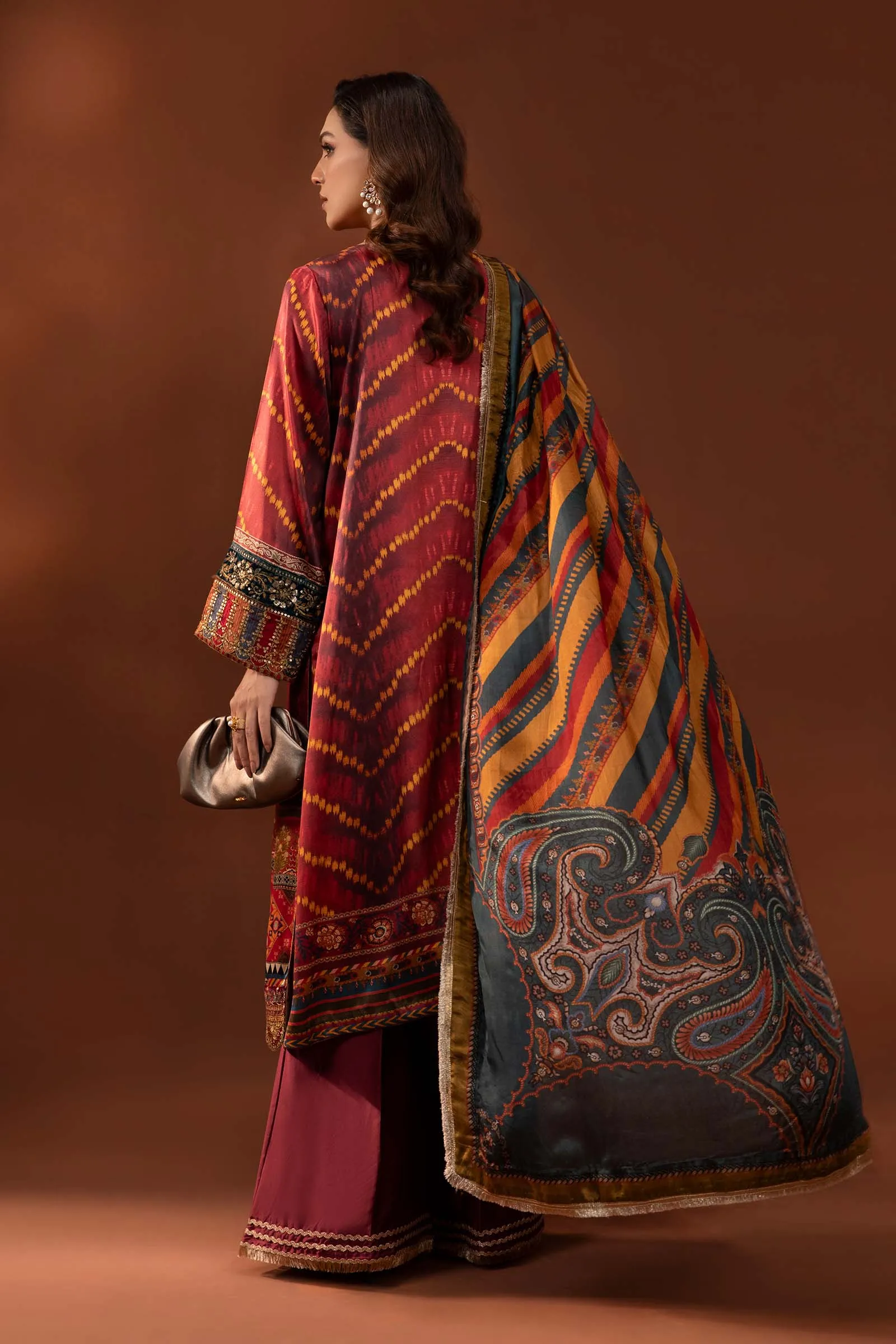 3 Piece Printed Pure Charmeuse Silk Suit | MPS-PF24-08