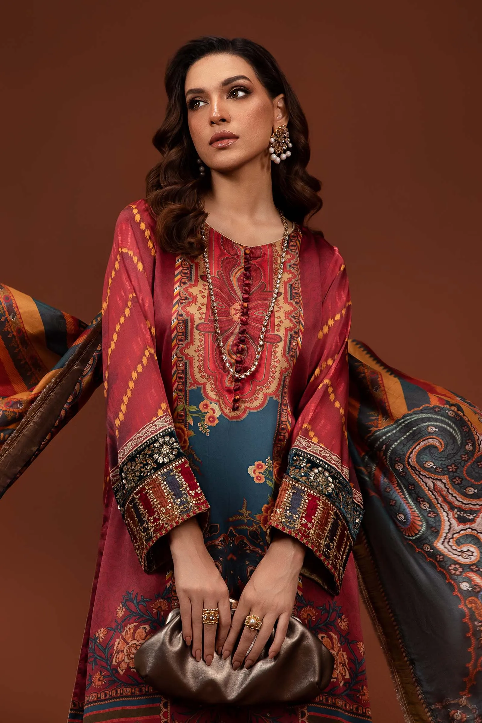 3 Piece Printed Pure Charmeuse Silk Suit | MPS-PF24-08