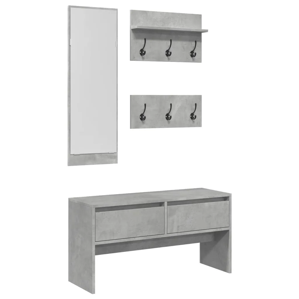 4 Piece Hallway Furniture Set Concrete Grey Engineered Wood