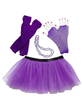 80s Costume for Teens or Women in Neon Purple with Tutu & Accessories