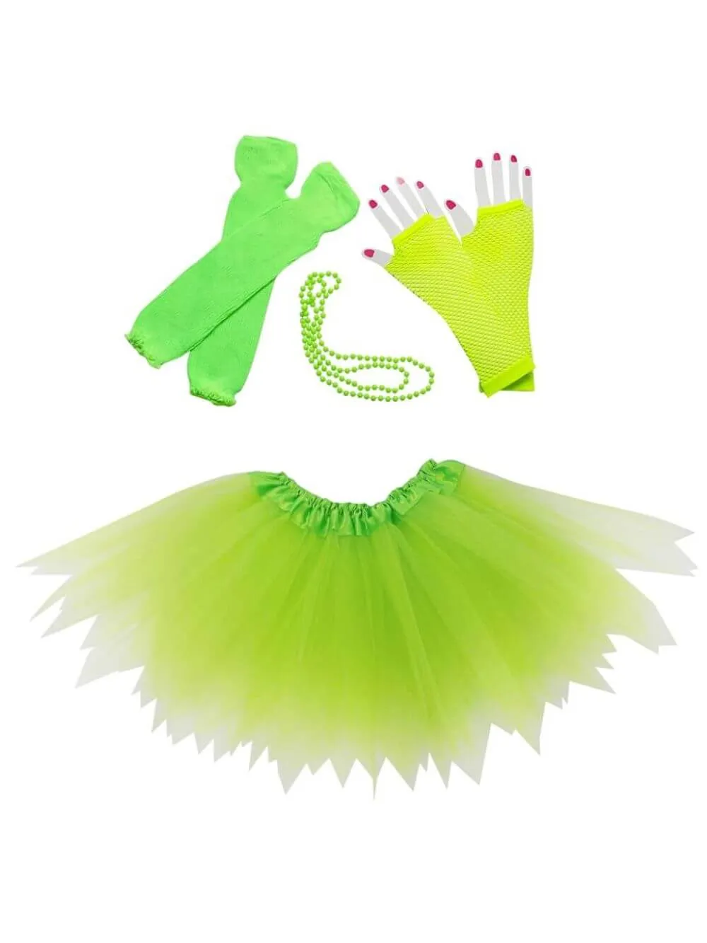 80s Costume in Neon Lime Green - 4 Piece Pixie Tutu Set for Girls, Adult, & Plus Sizes