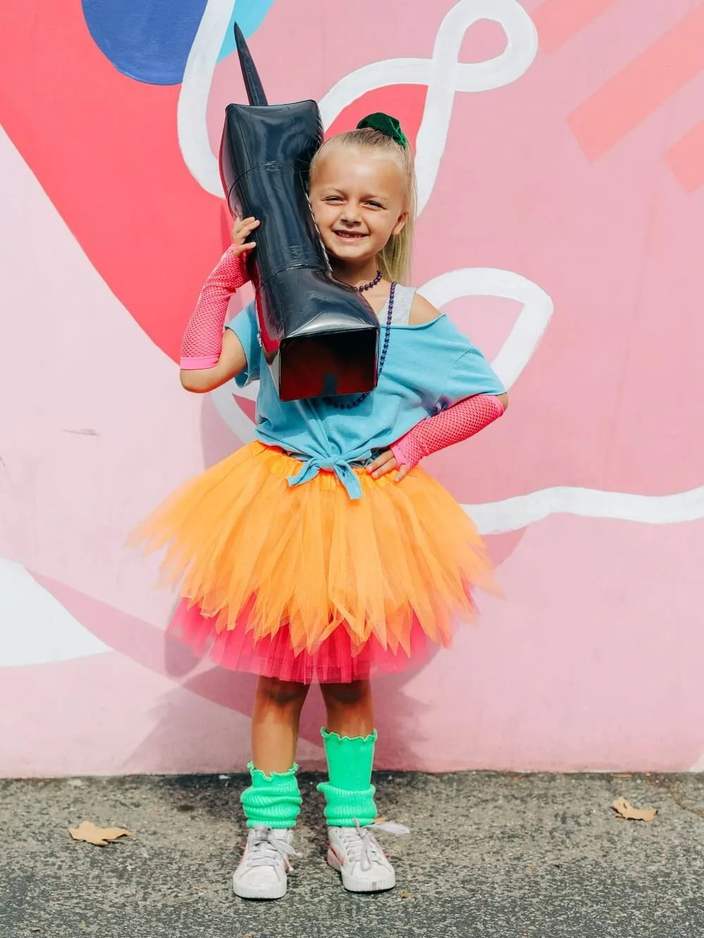 80s Costume in Neon Orange - 4 Piece Pixie Tutu Set for Girls, Adult, & Plus Sizes