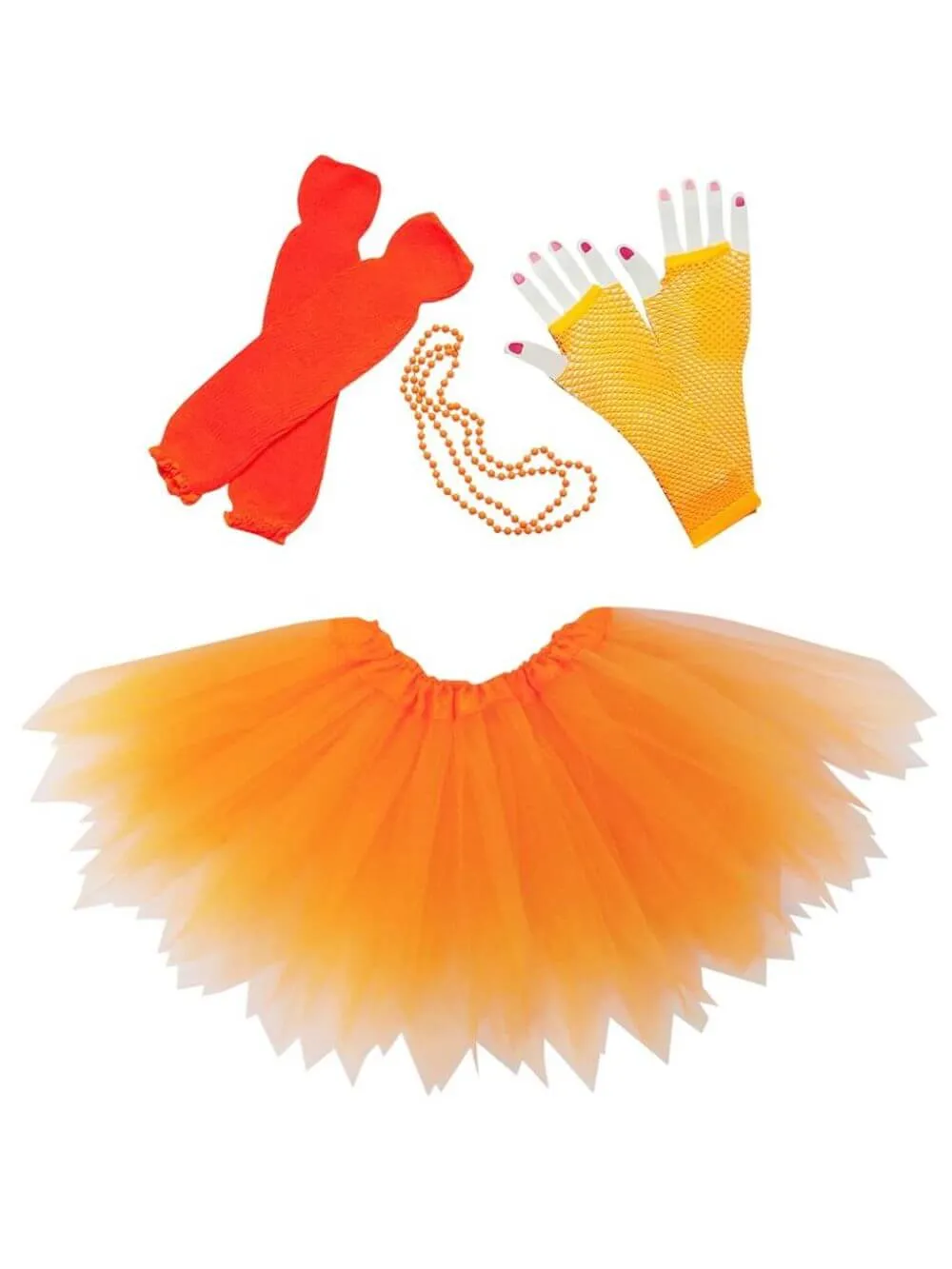 80s Costume in Neon Orange - 4 Piece Pixie Tutu Set for Girls, Adult, & Plus Sizes