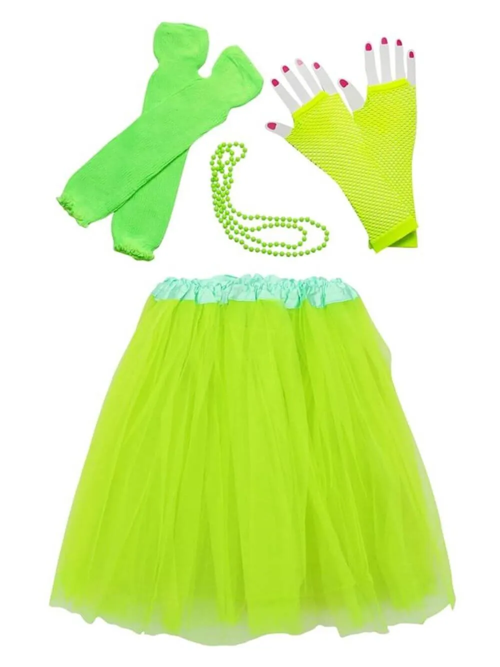 80s Outfits for Women in Neon Lime Green - 4 Piece Costume in Adult & Plus Size