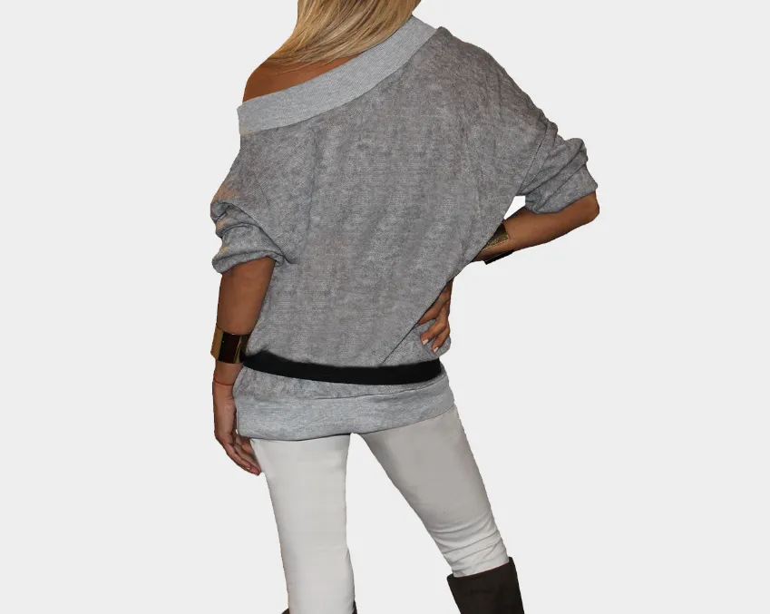 98 Pale Gray off the shoulder top/tunic - The Rodeo Drive