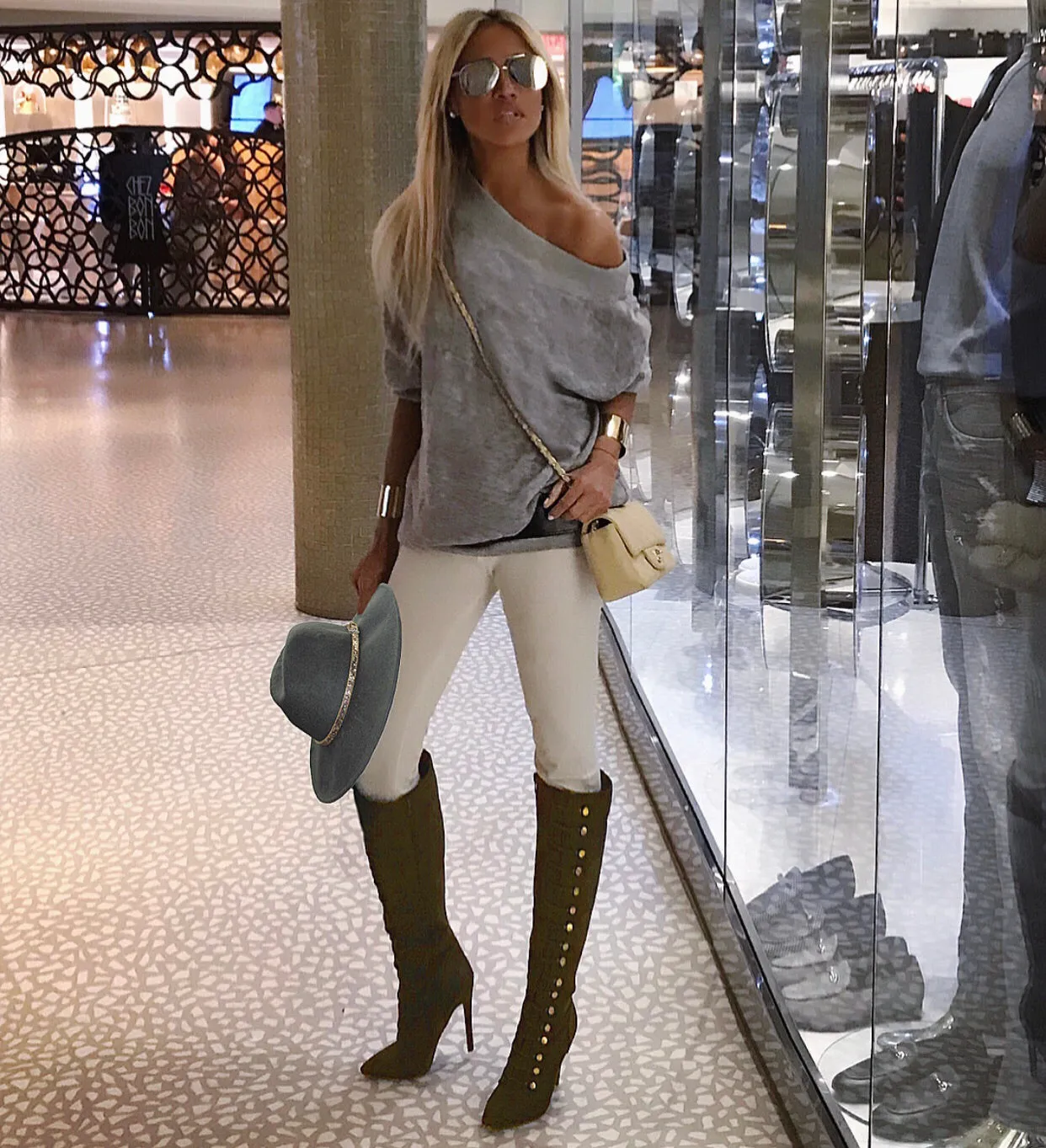 98 Pale Gray off the shoulder top/tunic - The Rodeo Drive