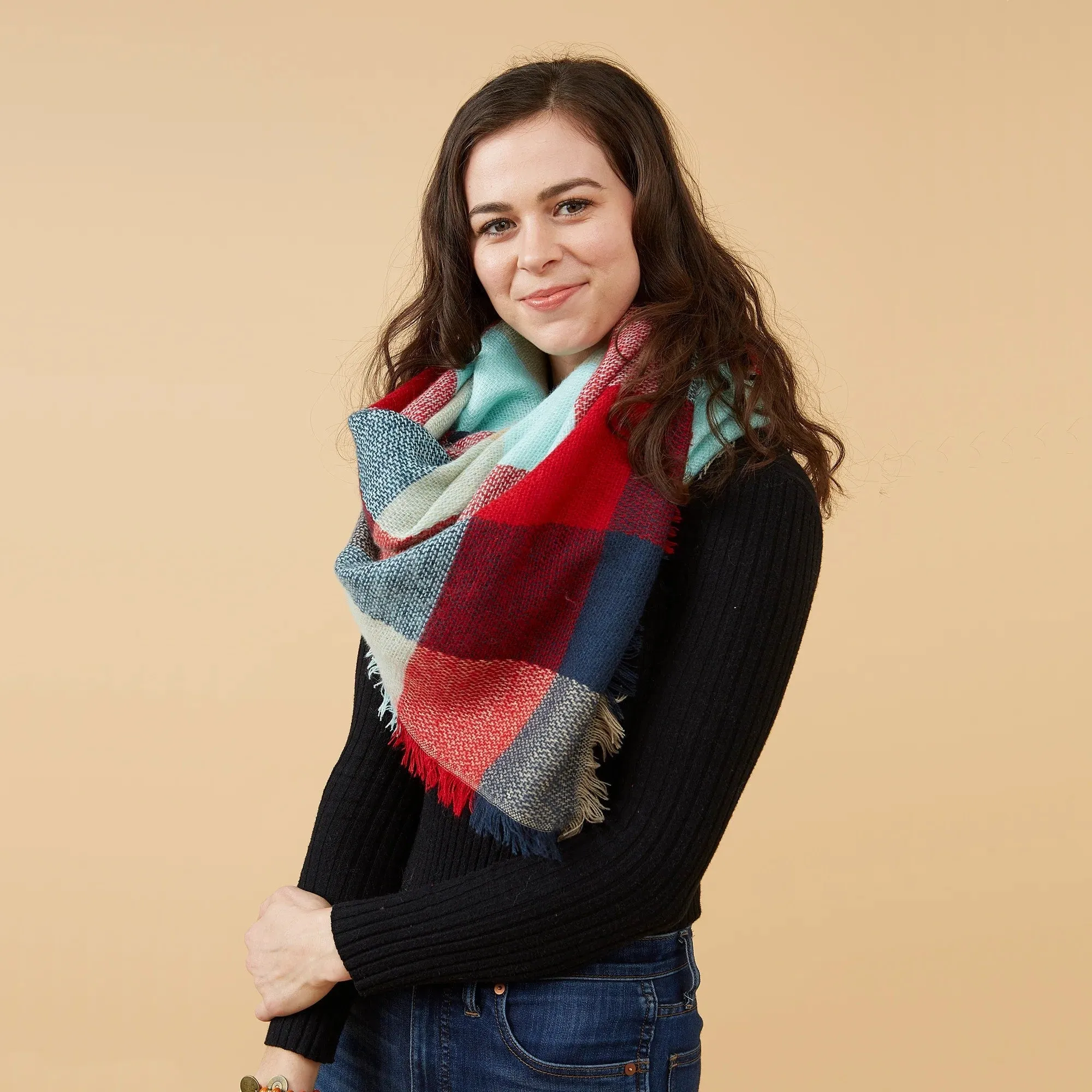 Aquamarine Blanket Scarf  | Fall Winter Wrap Shawl | 55" x 55"