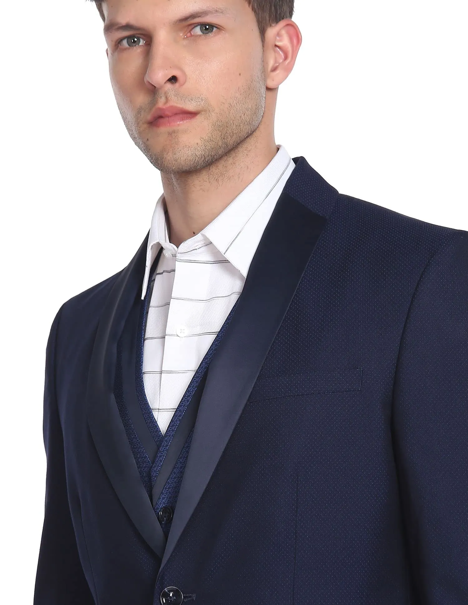 Arrow Men's Polyester Single Breasted Suits (ARAFSU5525_Blue