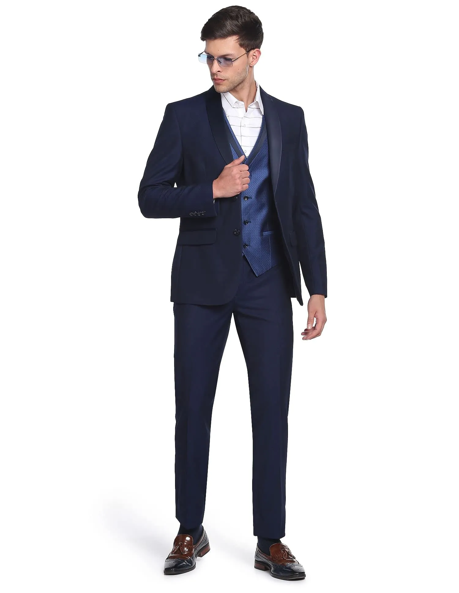 Arrow Men's Polyester Single Breasted Suits (ARAFSU5525_Blue