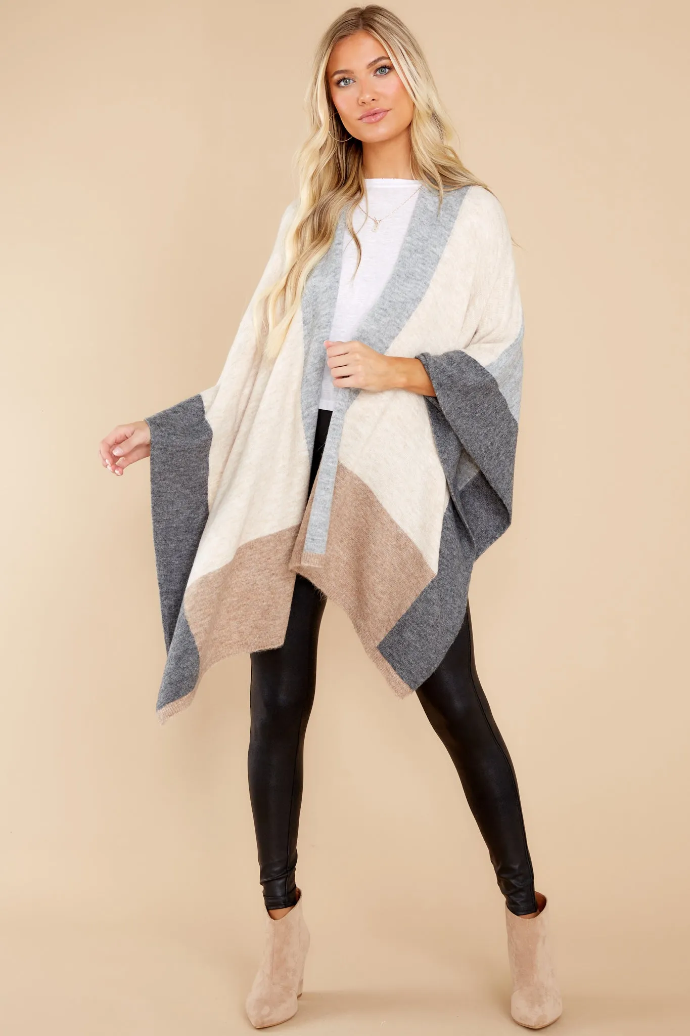 As I Was Saying Beige Multi Poncho Cardigan