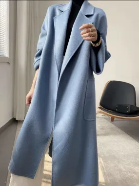 Baby Blue Double-Faced Wool Maxi Coat