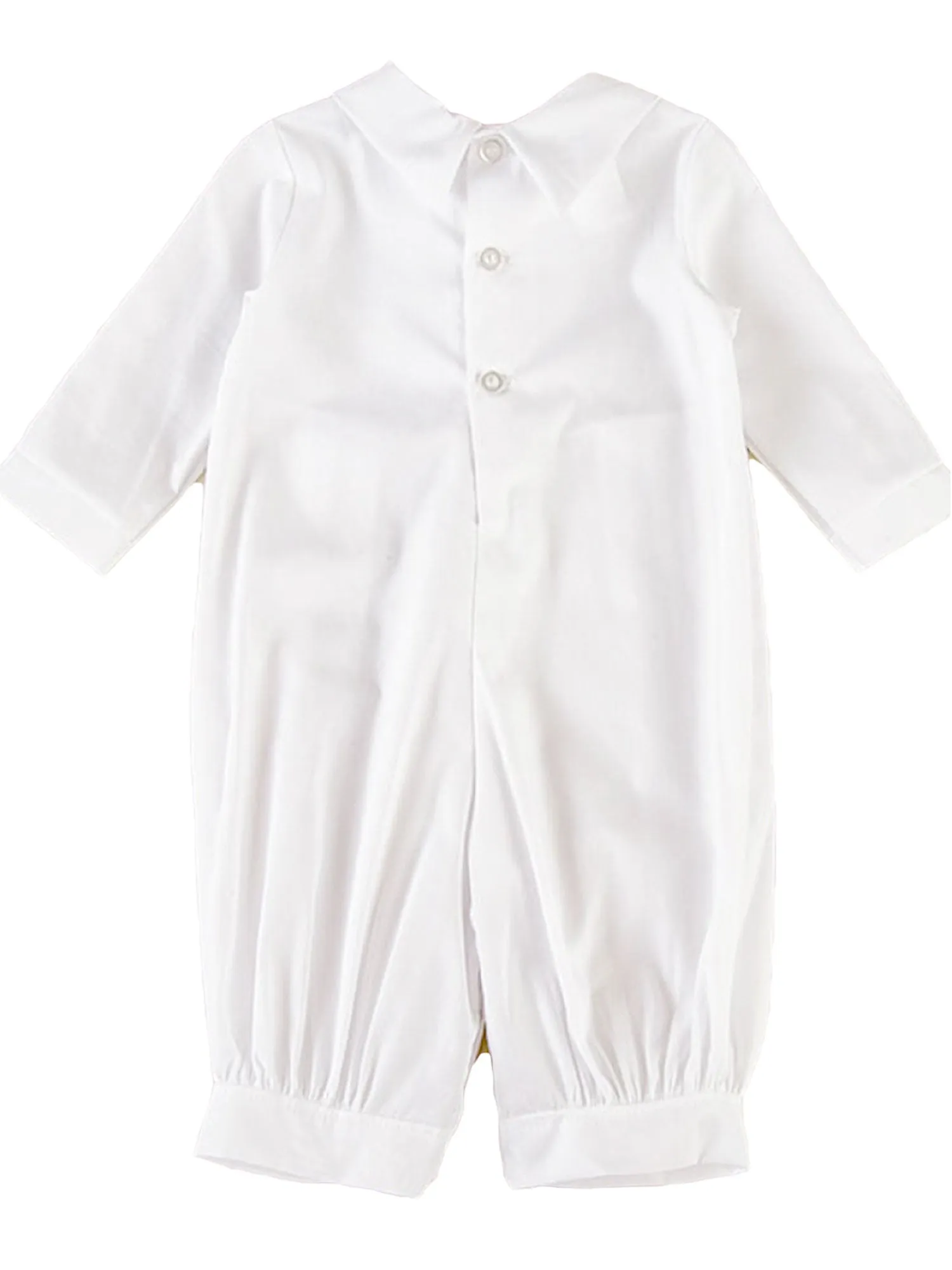 Baby Boys White Pleated Long Sleeve Long Baptism Cotton Coverall Hat Set 0-24M