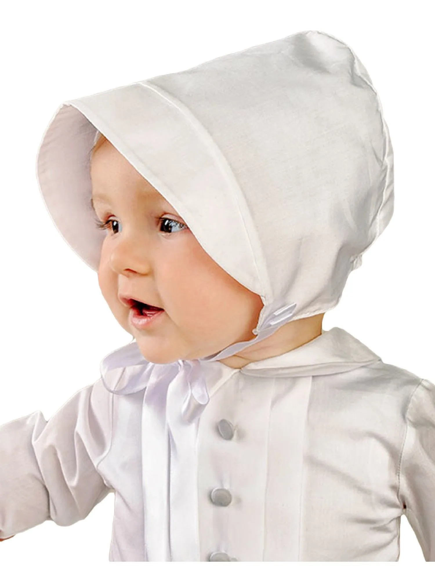 Baby Boys White Pleated Long Sleeve Long Baptism Cotton Coverall Hat Set 0-24M