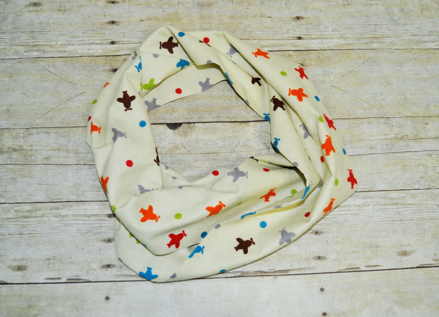 Baby/Toddler airplane infinity scarf, soft baby scarf, trendy baby scarf, primary color airplane baby scarf,infinity scarf