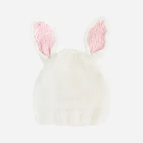 Bailey Bunny Hand-Knit Hat, White with Pink Ears