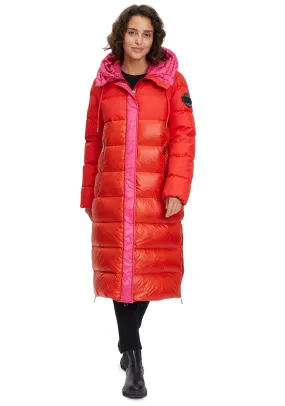 Betty Barclay Two Tone Long Quilted Coat, Red & Pink