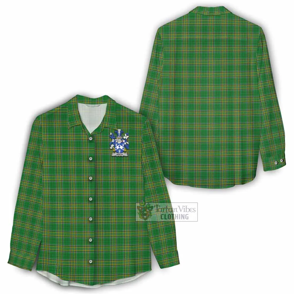 Birch Irish Clan Tartan Women's Casual Shirt with Coat of Arms