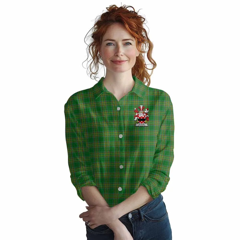 Blacke Irish Clan Tartan Women's Casual Shirt with Coat of Arms