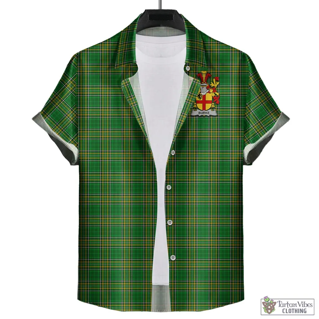 Burke Irish Clan Tartan Short Sleeve Button Up with Coat of Arms