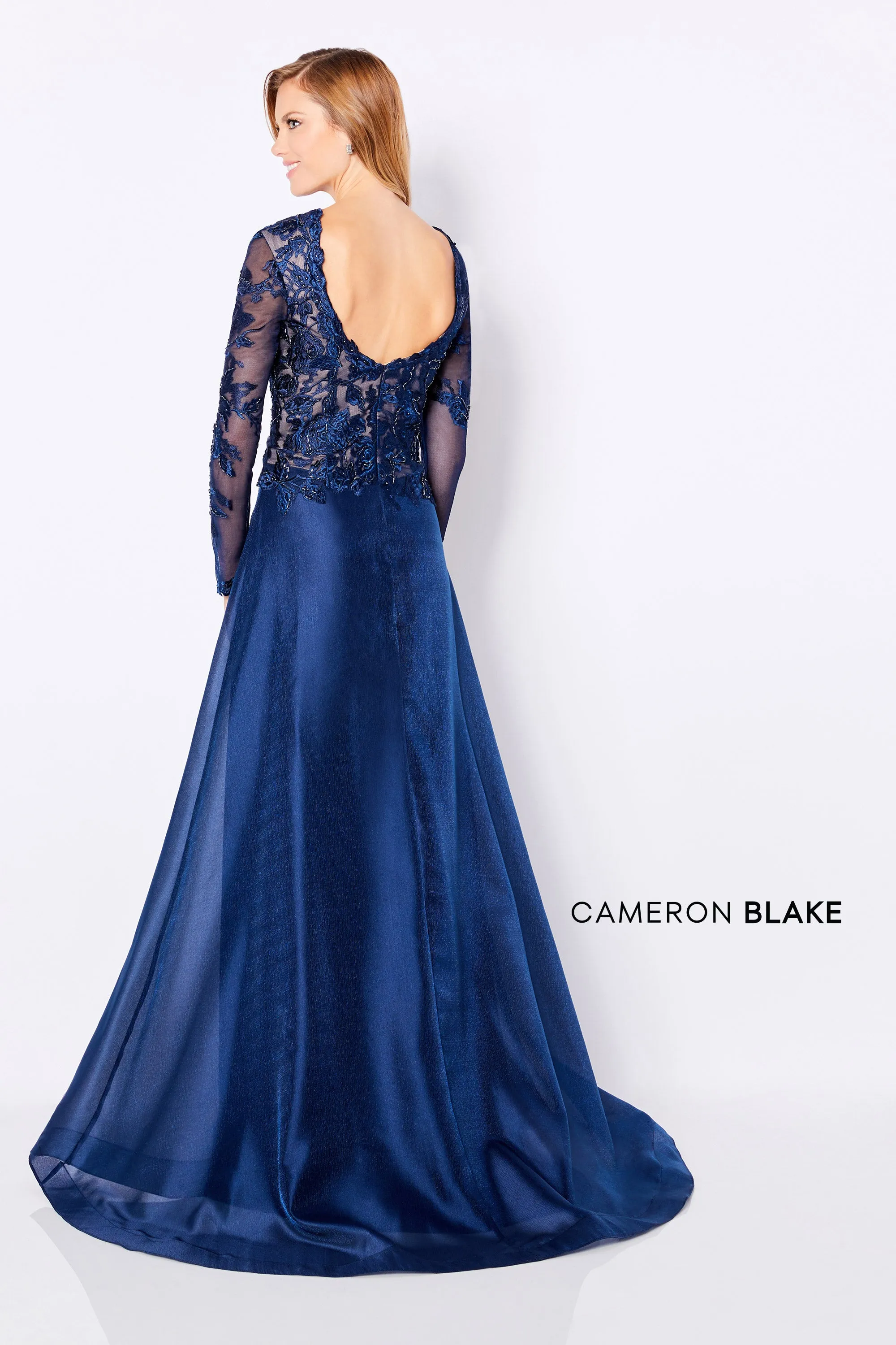 Cameron Blake 221683 Navy Embroidered Lace A-Line Dress with Detachable Sleeves - Size 22W