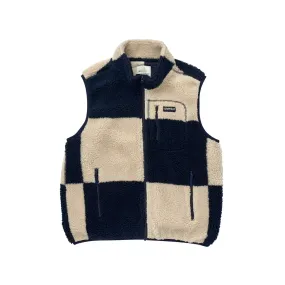 CHECKERED SHERPA VEST NATURAL / NAVY CHECK