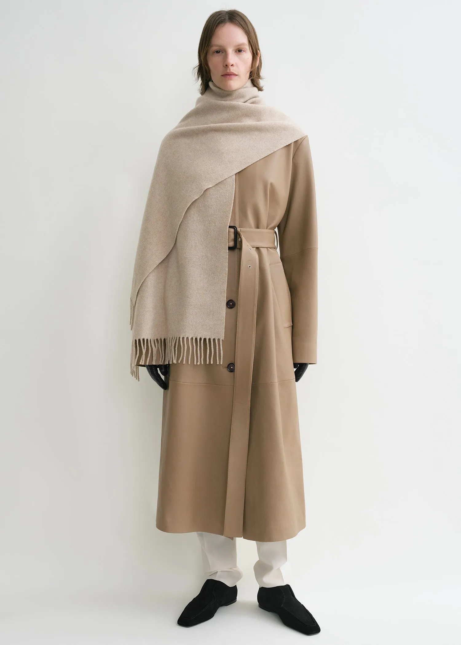 Classic wool scarf light beige mélange