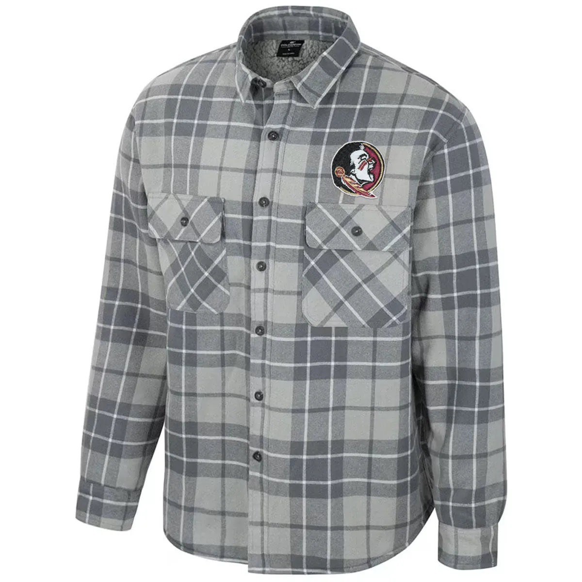 Colosseum Men's Seminole Logo Button Up Plaid Jacket - Grey