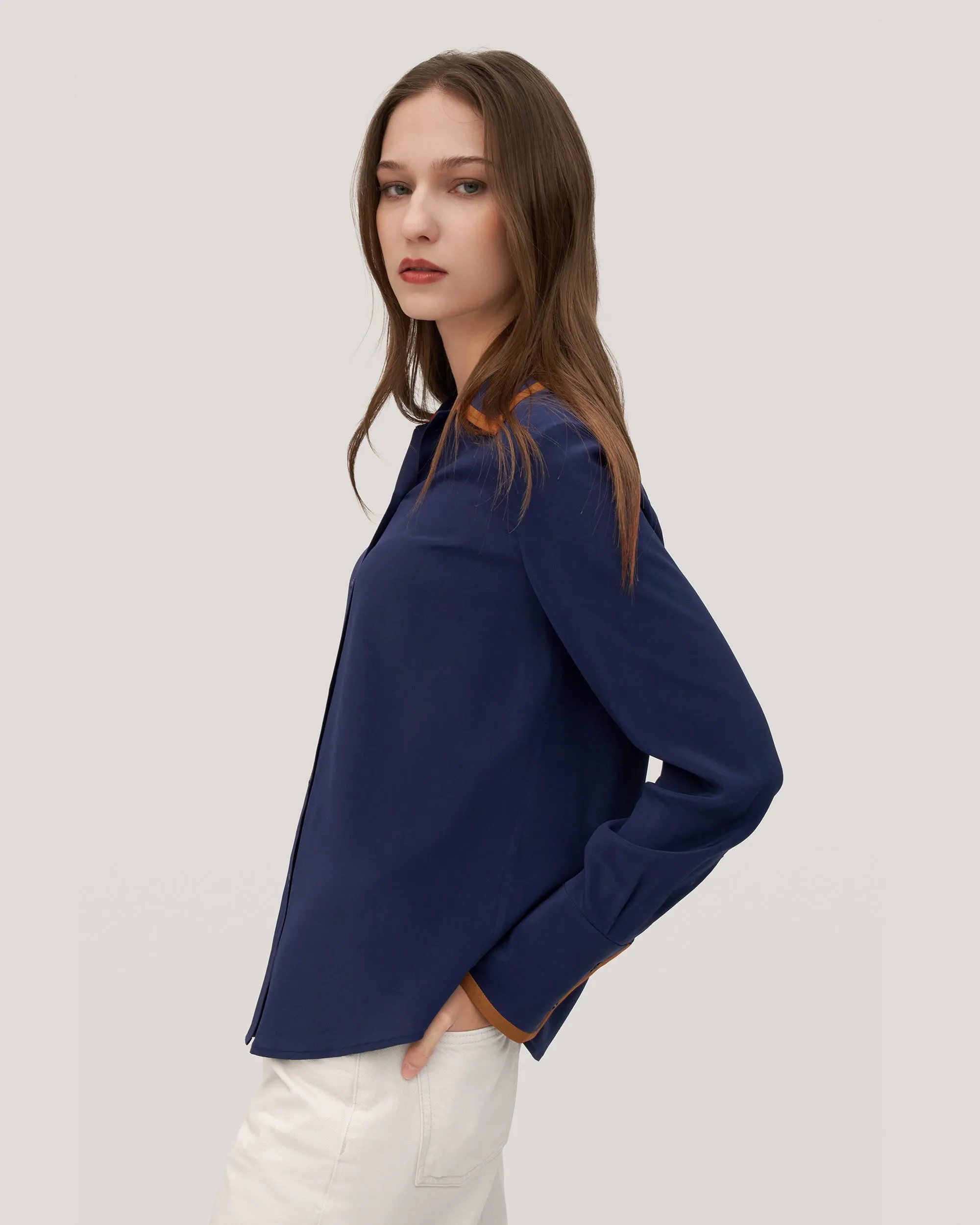 Contrast Piping Silk Willow Shirt