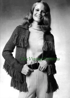 Crochet Jacket Pattern, Ladies Fringed Coat, Instant Download