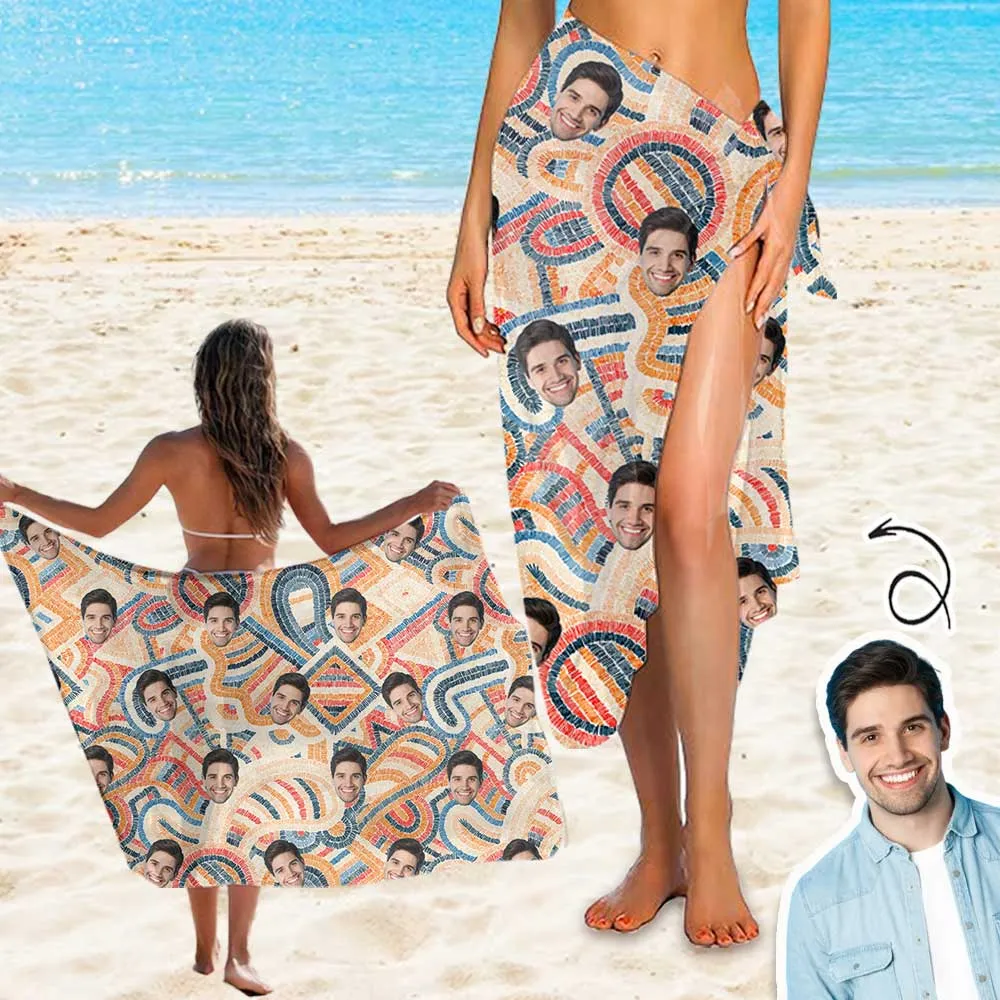 Custom Face Bohemia Pattern Long Sarongs Beach Wrap Personalized Bikini Cover Up