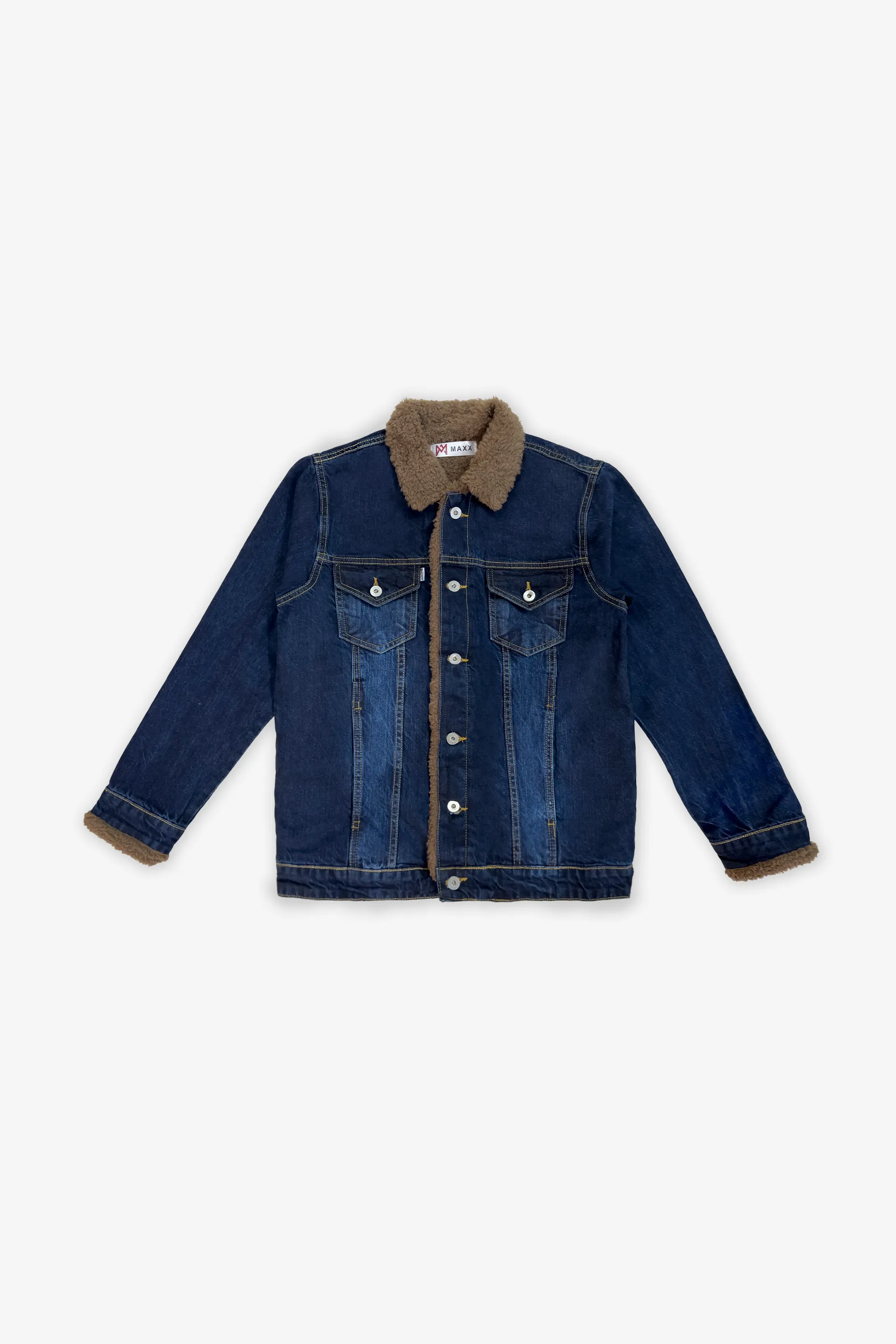 Dark Blue Denim Jacket with Brown Sherpa Lining