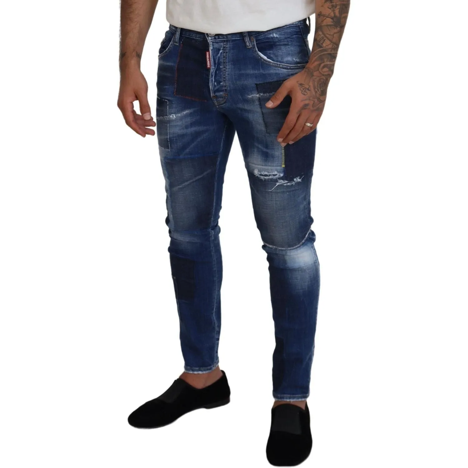 Dsquared² Blue Washed Patchwork Skinny Men Denim Jeans