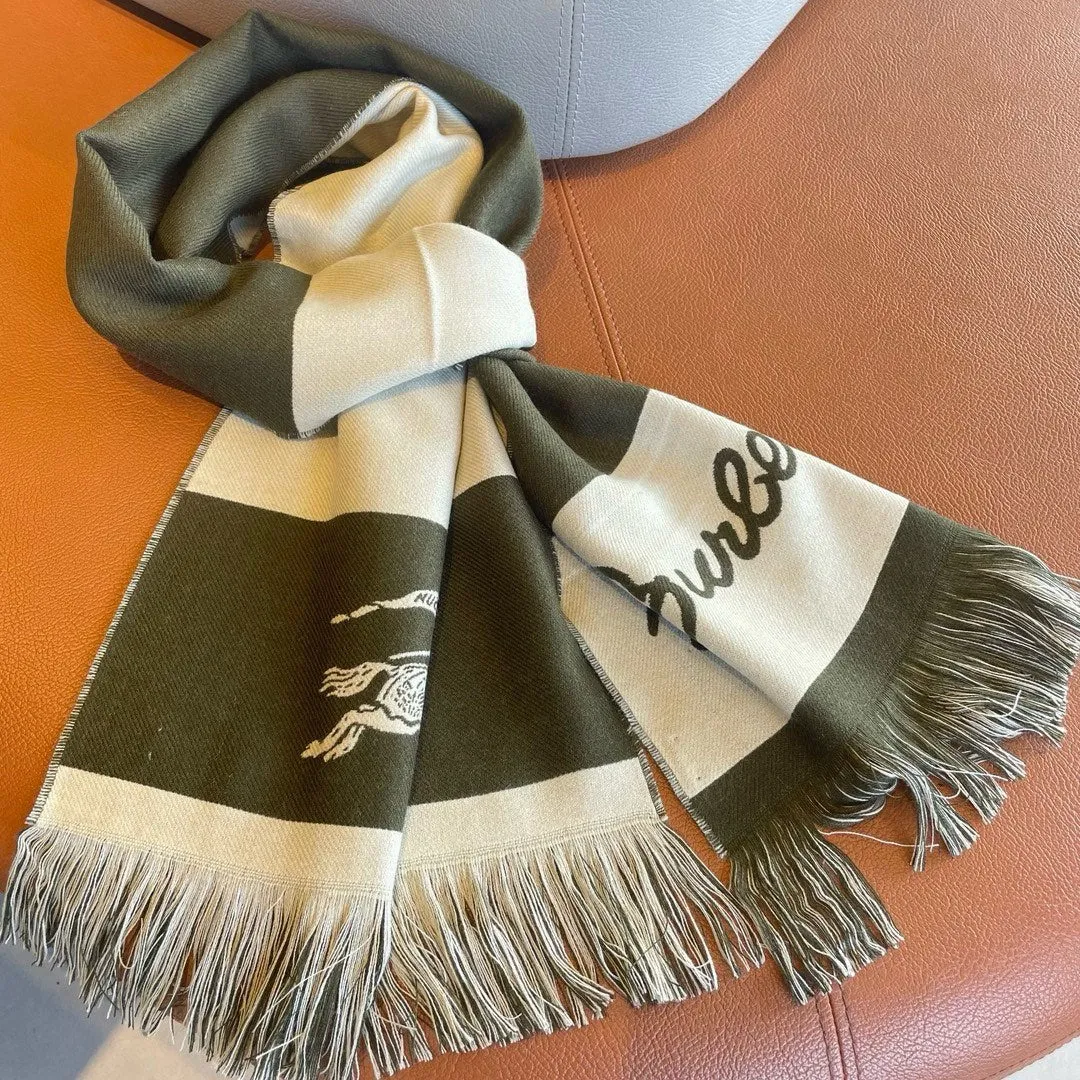 EKD LOGO SCARF 200 CM IN OLIVE GREEN MIX WHITE CASHMERE 396289