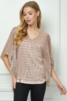 Elbow Cold Shoulder V-Neck Bar Back Poncho Blouse