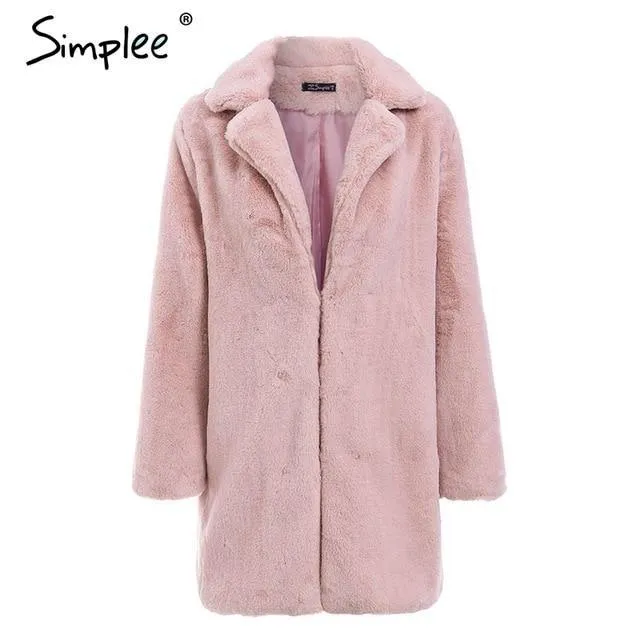 Elegant pink faux fur streetwear Autumn winter warm plush teddy overcoat Jacket