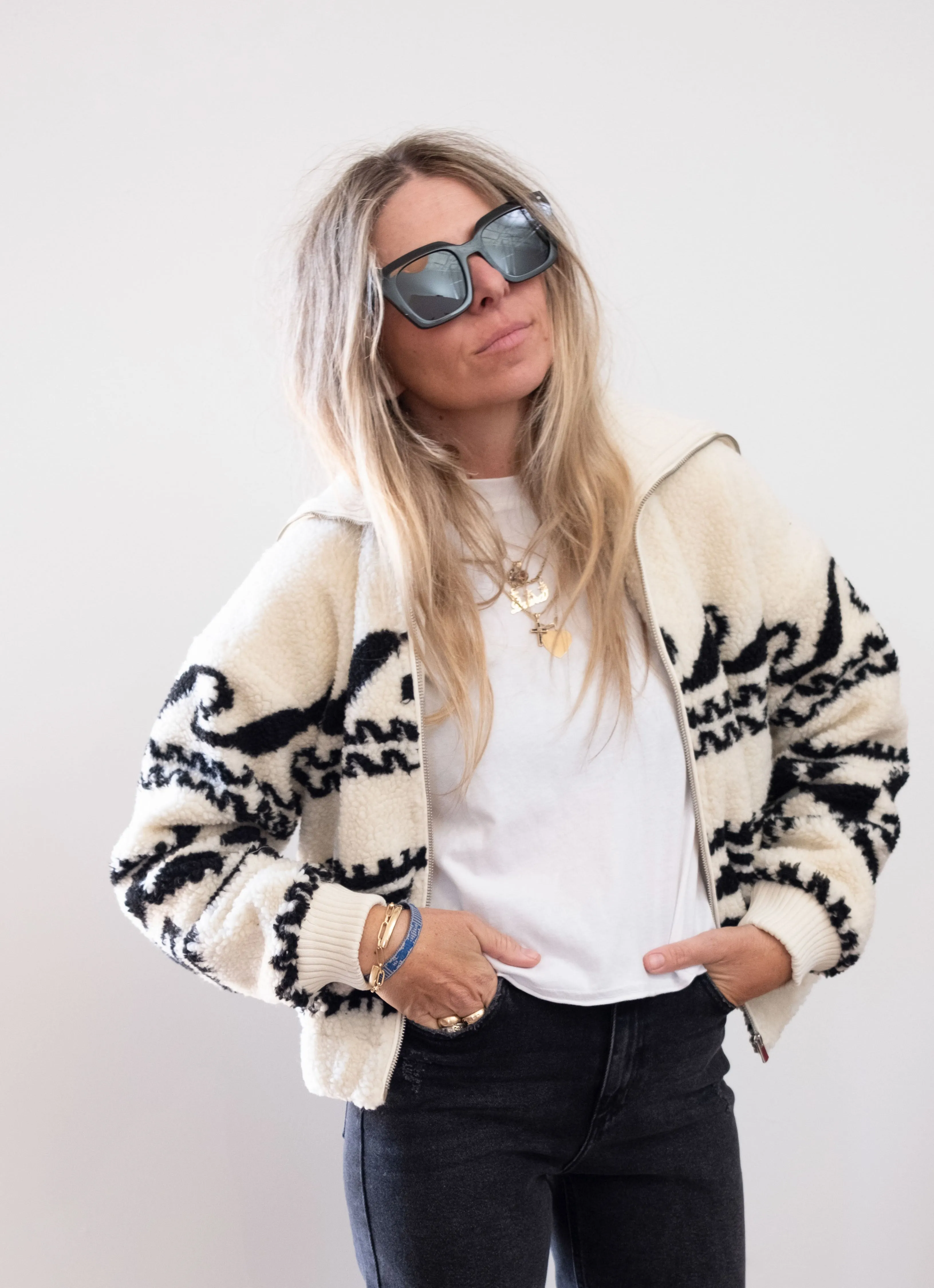 Farrah Sherpa Zip Up Bomber