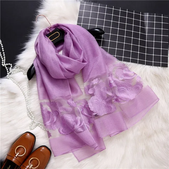 Fashion Scarf Floral Embroidery Bandana Shawl #1365