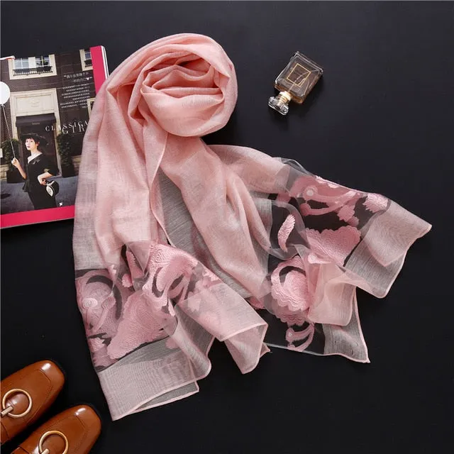 Fashion Scarf Floral Embroidery Bandana Shawl #1365