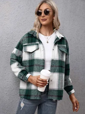 Fashionkova  2022 Autumn Checkered Jacket Women Winter Plaid Jacket Overshirt Ladies Warm Thicken Button Shirt Jacket Coat Women