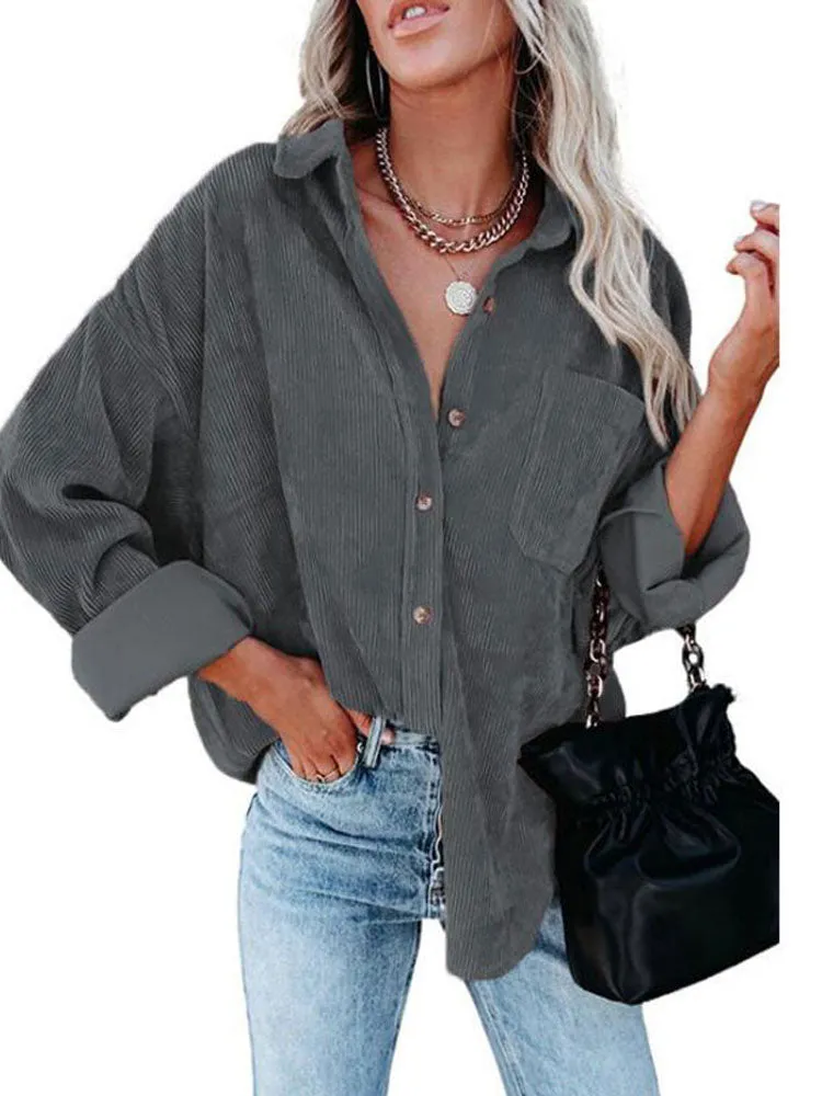 Fashionkova  Autumn Corduroy Jacket Woman Long Shirt Jacket Women Button Coat Jackets Women Fashion Overshirt Loose Coat Female 2022