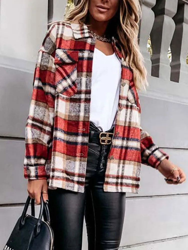 Fashionkova  Autumn Jackets Coats Women Winter Plaid Jacket Women Long Checkered Jacket Woman Overshirt Female Shirt Coat For Women 2022