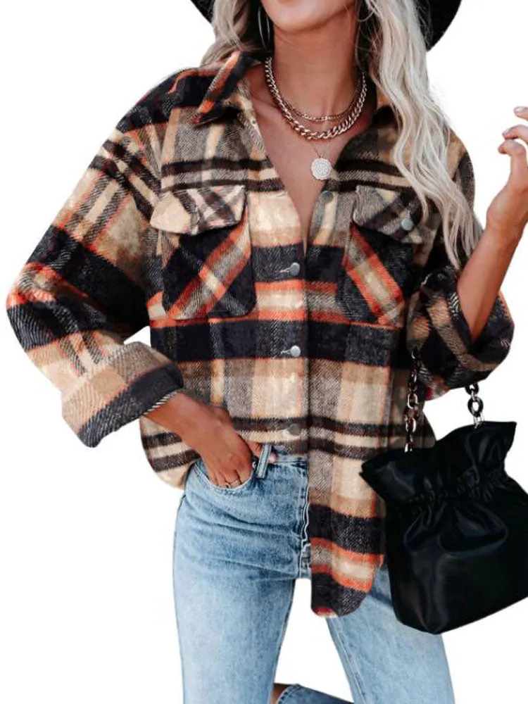 Fashionkova  Autumn Jackets Coats Women Winter Plaid Jacket Women Long Checkered Jacket Woman Overshirt Female Shirt Coat For Women 2022