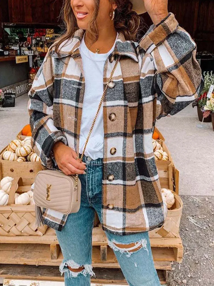 Fashionkova  Autumn Plaid Jacket Women Overshirt Long Checkered Jacket Woman Female Long Sleeve Winter Shirt Jackets Coats For Women 2022