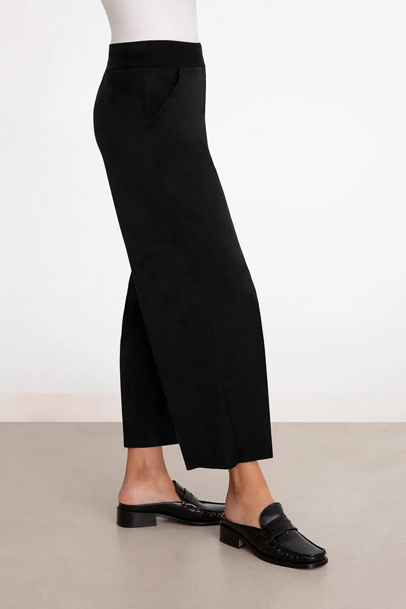 Faux Suede Wide Leg Ankle Pant | Black