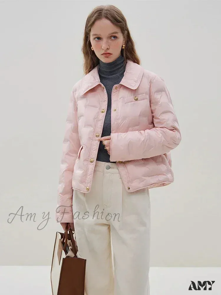 Filling Capacity Lightweight Thin Pink Short Down Shirt Style Coat