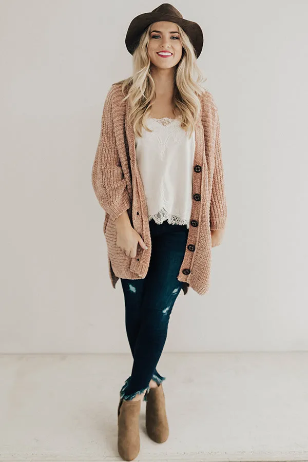 Fireside Chats Chenille Cardigan in Iced Mocha