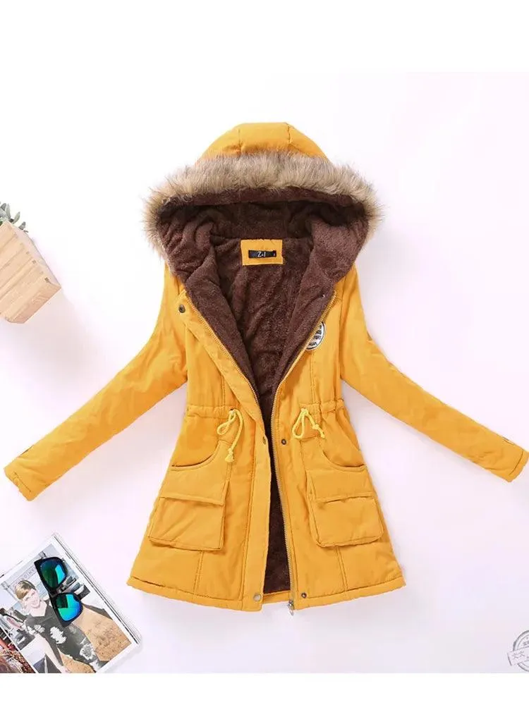 Fitaylor New Winter Women Jacket Medium-long Thicken Outwear Hooded Wadded Coat Slim Parka Cotton-padded Jacket Overcoat